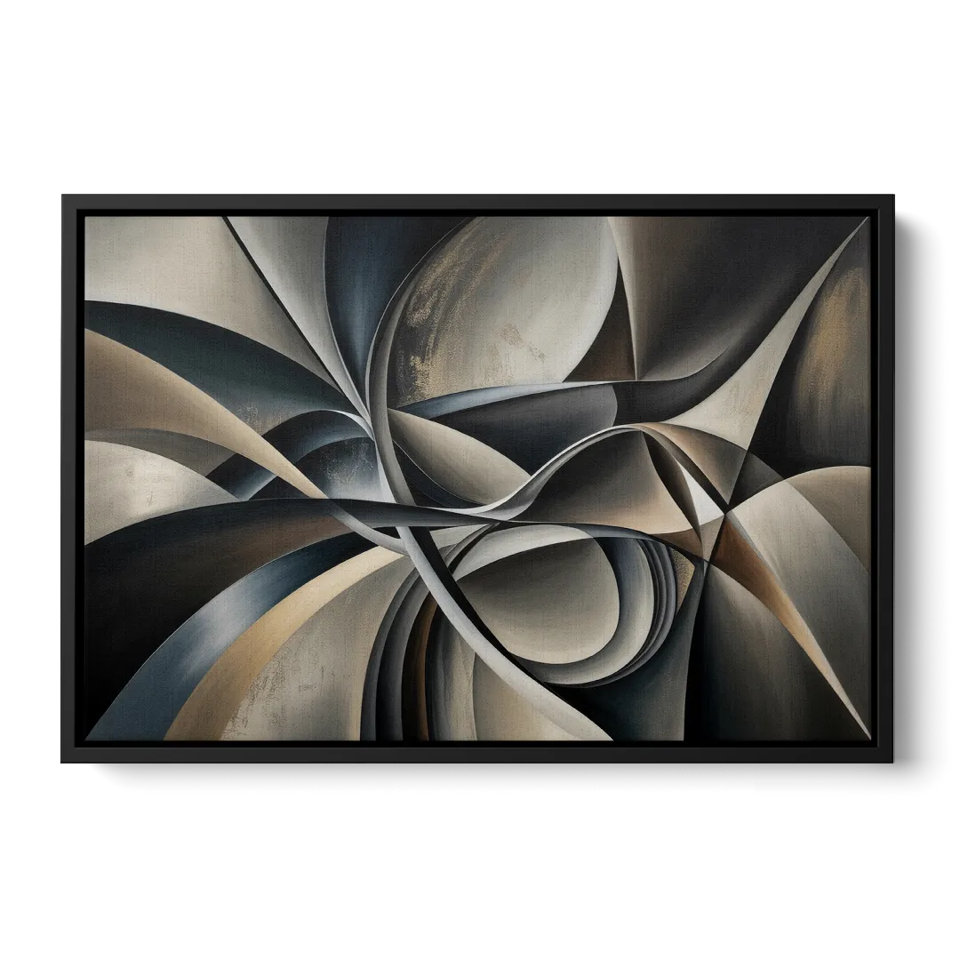 Intertwined Elegance Black and Grey Abstract - Black Frame Canvas