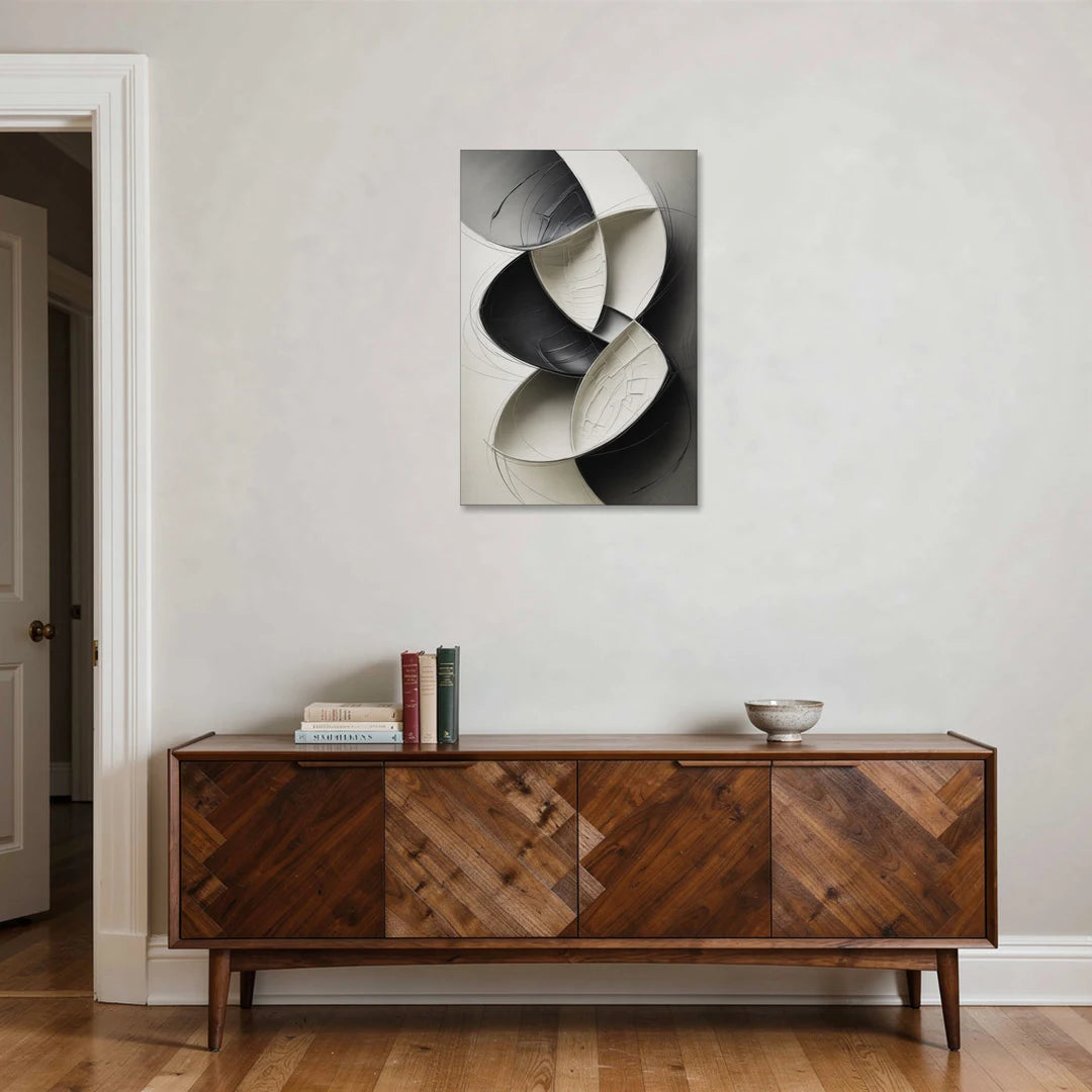 Intertwined Geometric Sophistication Black and White Abstract - Canvas Wall Art - Coffee Table - 24x36