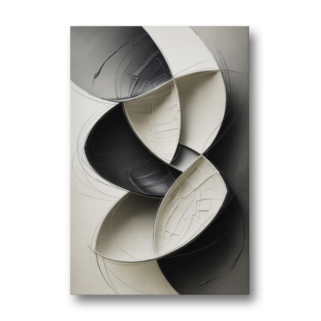 Intertwined Geometric Sophistication Black and White Abstract - Canvas Wall Art - Front