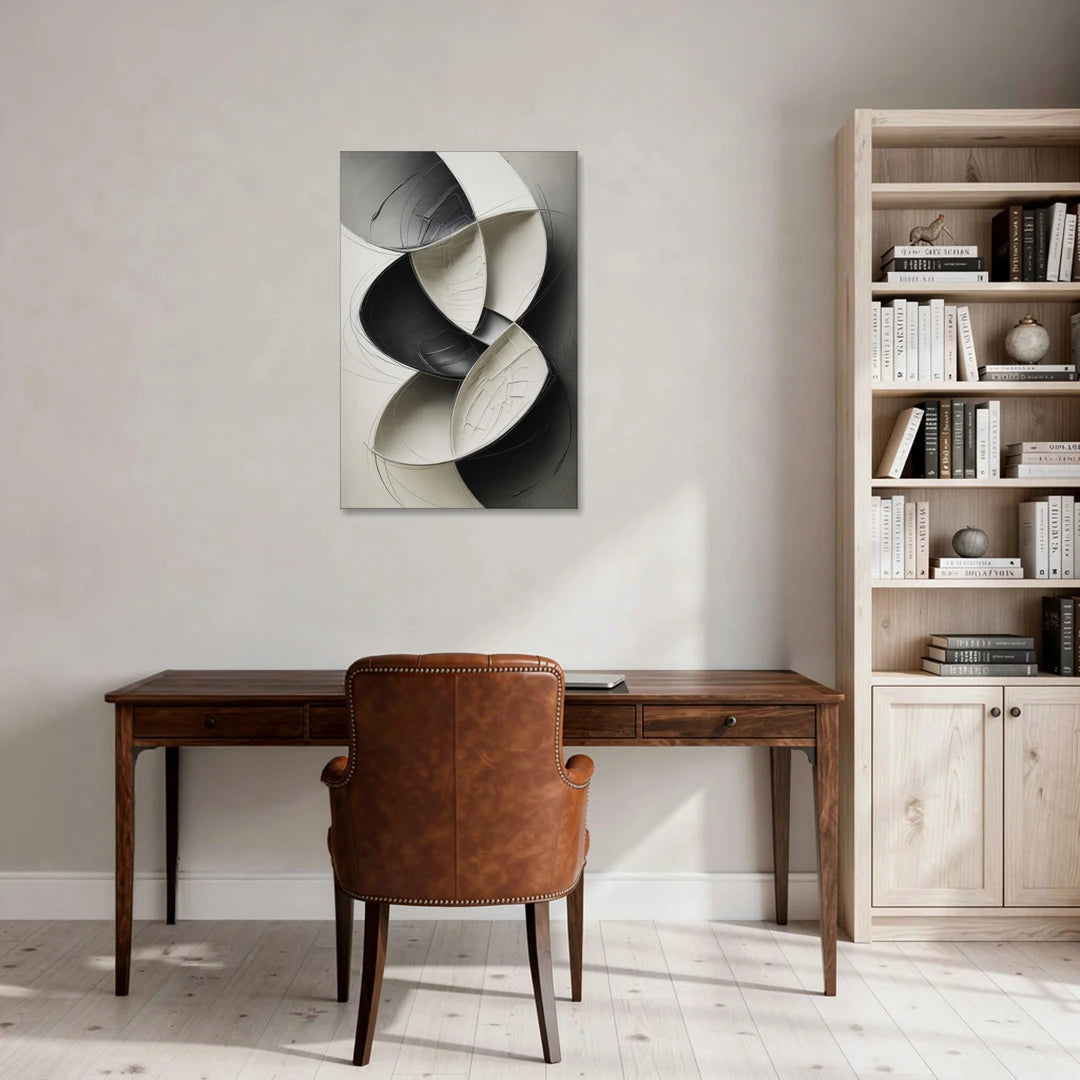 Intertwined Geometric Sophistication Black and White Abstract - Canvas Wall Art - Office - 24x36