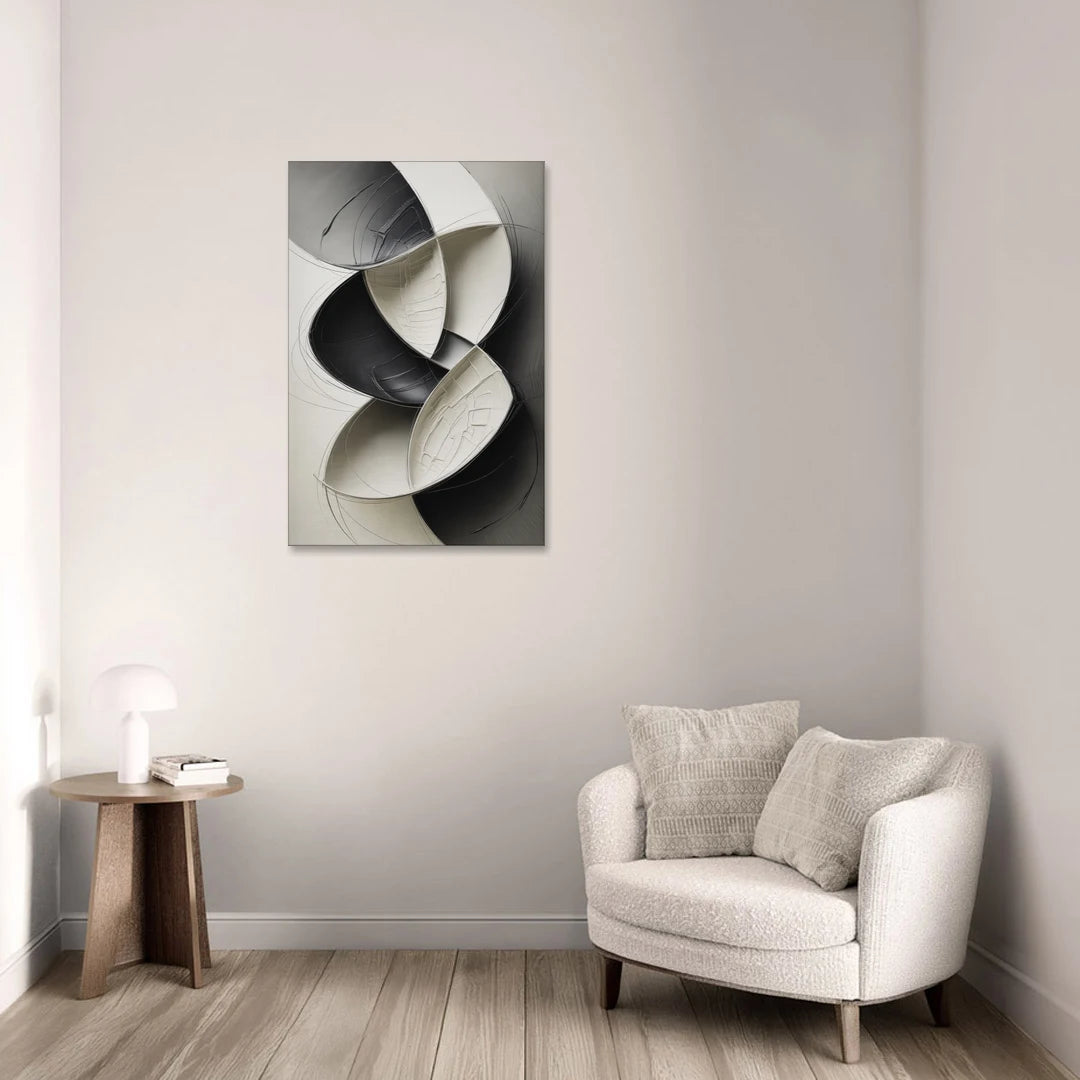 Intertwined Geometric Sophistication Black and White Abstract - Canvas Wall Art - Sofa - 24x36