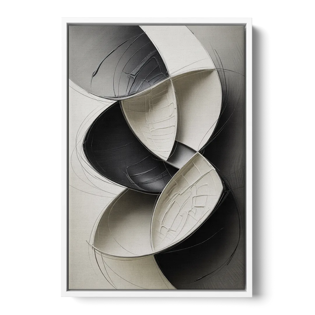 Intertwined Geometric Sophistication Black and White Abstract - White Frame Canvas