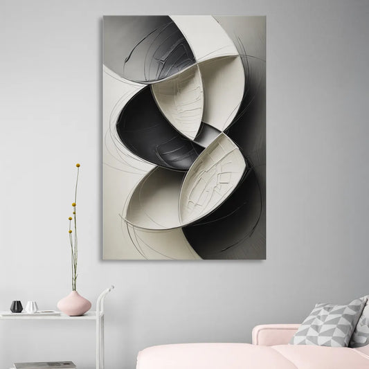 Intertwined Geometric Sophistication Black and White Abstract Living Room - Canvas Wall Art