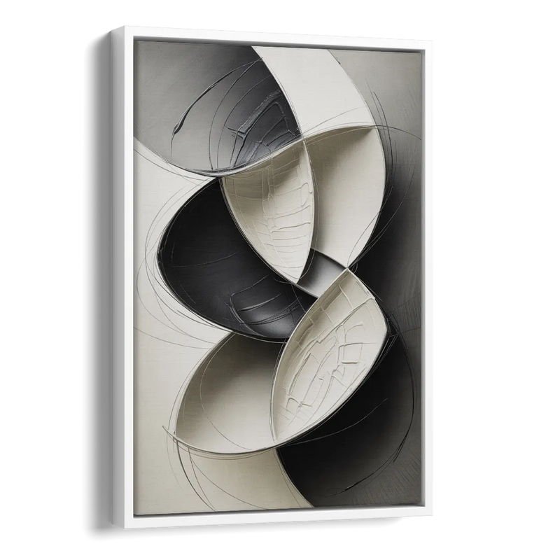 Intertwined Geometric Sophistication Black and White Abstract Side - White Canvas Wall Art