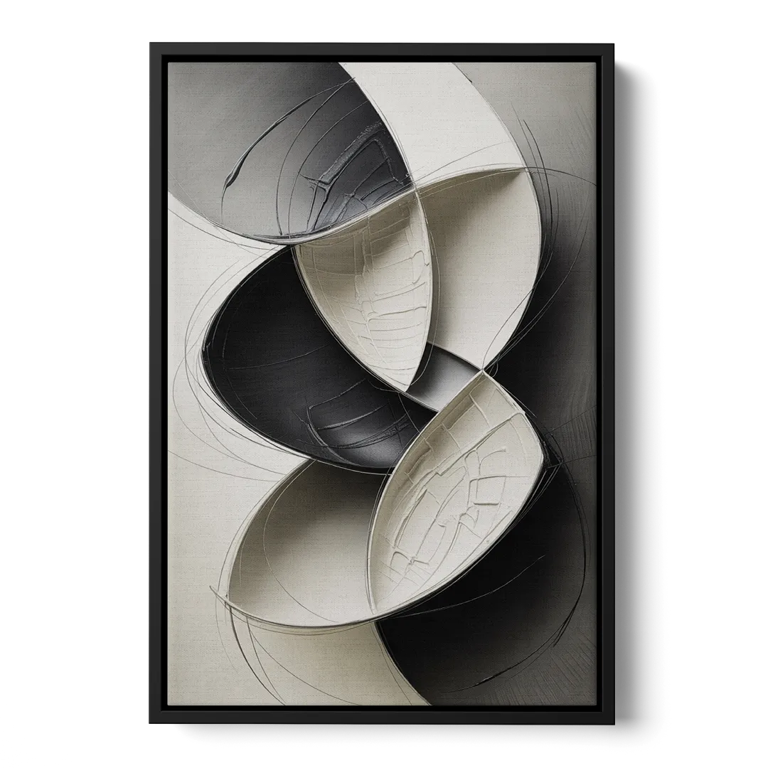 Intertwined Geometric Sophistication Black and White Abstract - Black Frame Canvas