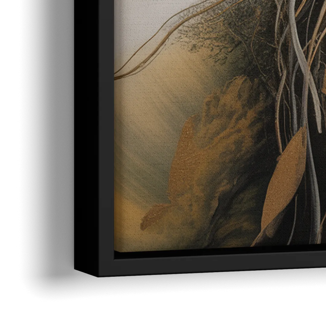 Intertwined Organic Harmony Brown Abstract - Close-Up Black Frame Canvas