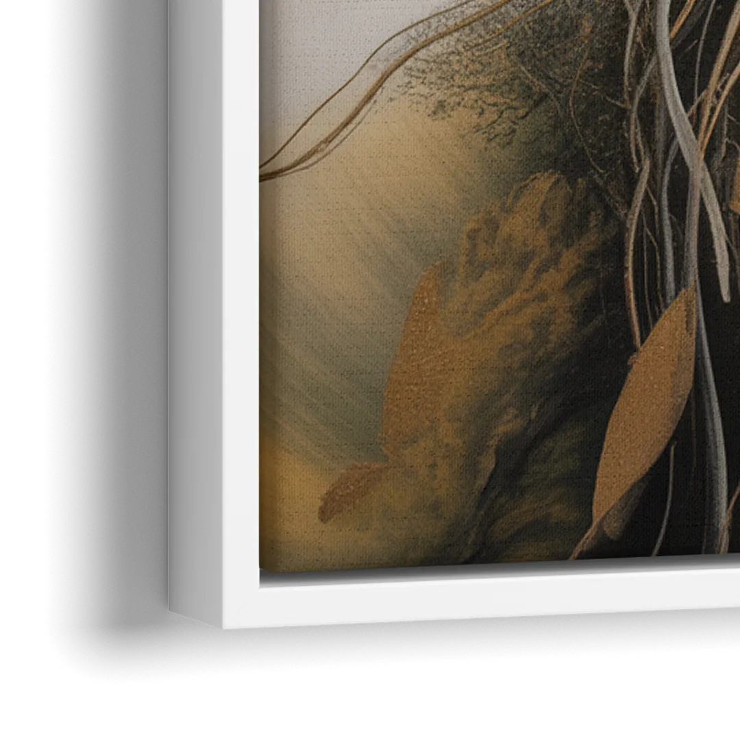 Intertwined Organic Harmony Brown Abstract - Close-Up White Frame Canvas