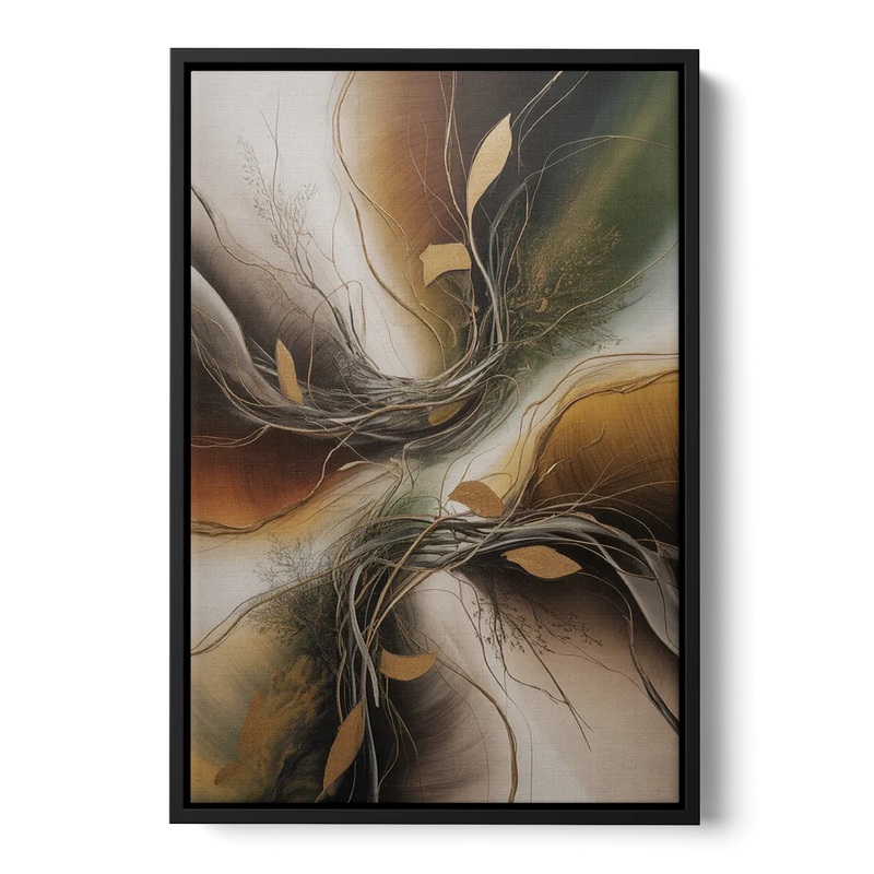 Intertwined Organic Harmony Brown Abstract Front - Black Canvas Wall Art