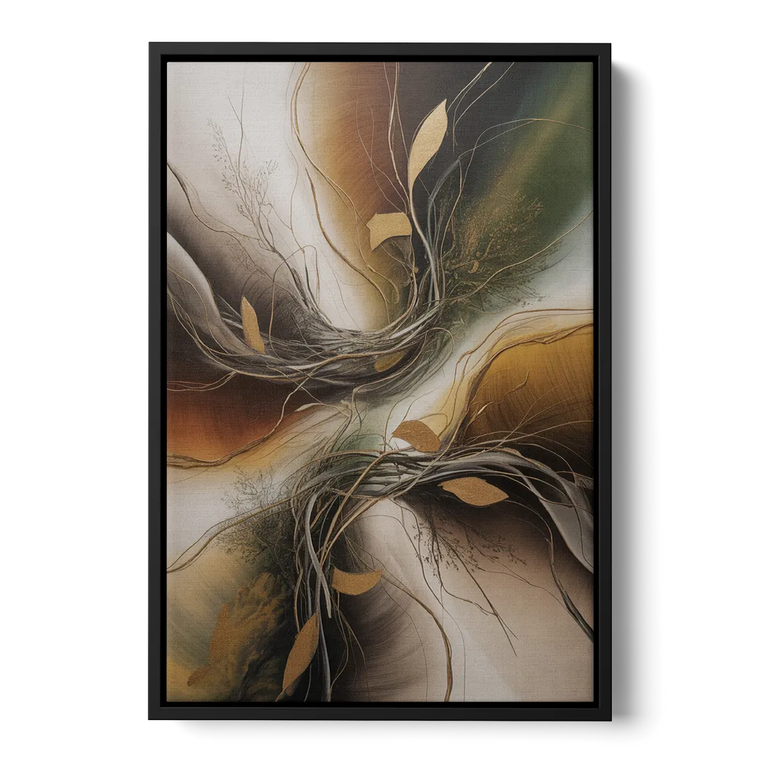 Intertwined Organic Harmony Brown Abstract - Black Frame Canvas