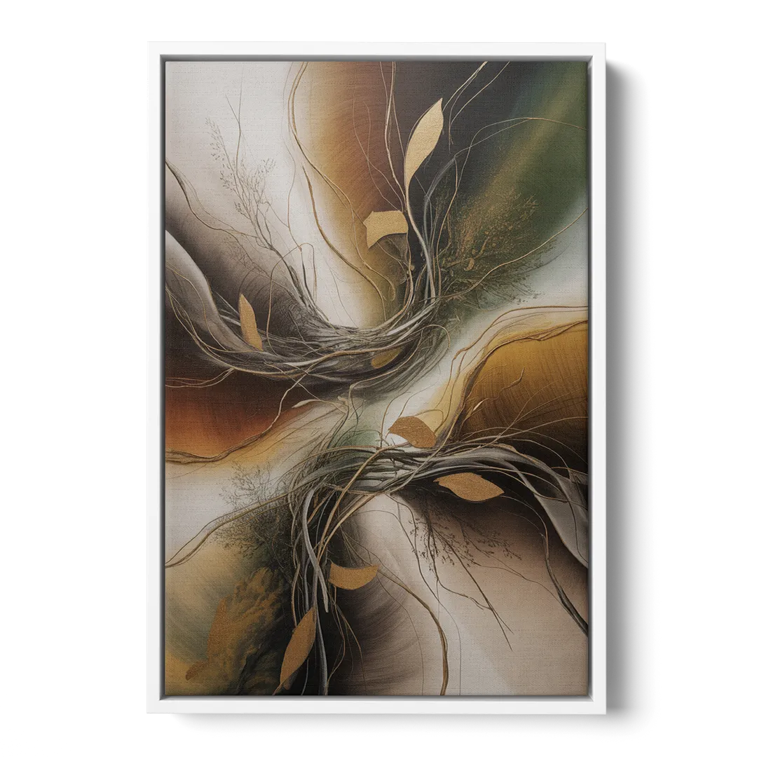 Intertwined Organic Harmony Brown Abstract - White Frame Canvas