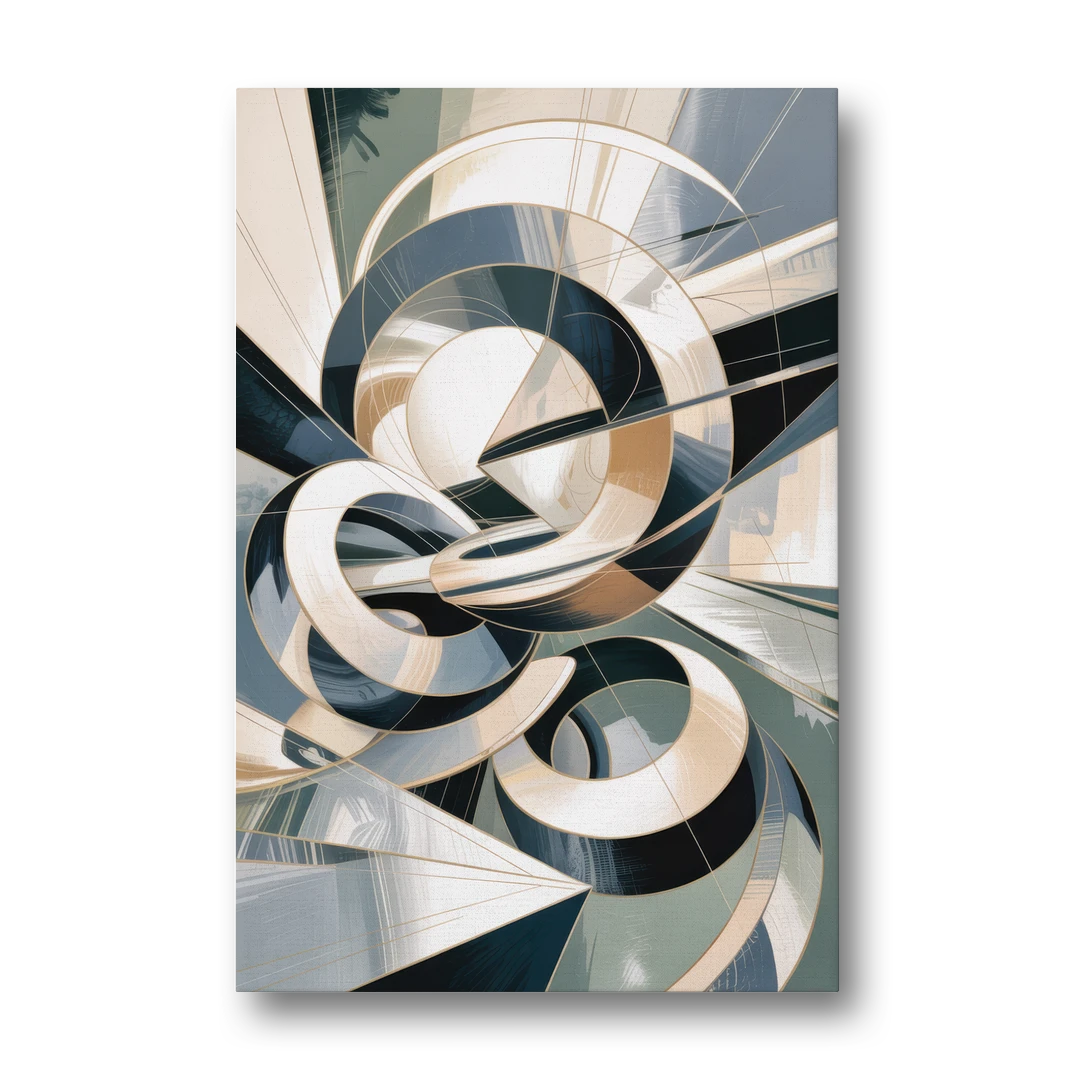 Interwoven Geometric Forms Grey and White Abstract - Canvas Wall Art - Front