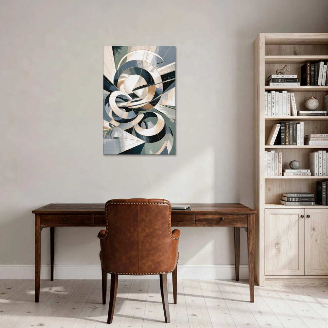 Interwoven Geometric Forms Grey and White Abstract - Canvas Wall Art - Office - 24x36