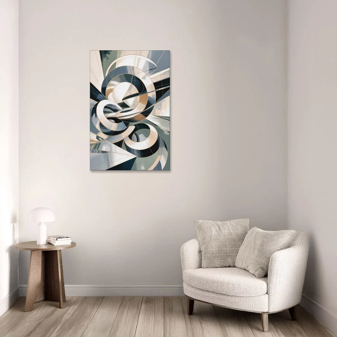Interwoven Geometric Forms Grey and White Abstract - Canvas Wall Art - Sofa - 24x36