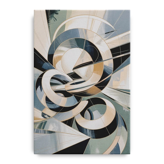 Interwoven Geometric Forms Grey and White Abstract - Canvas Wall Art