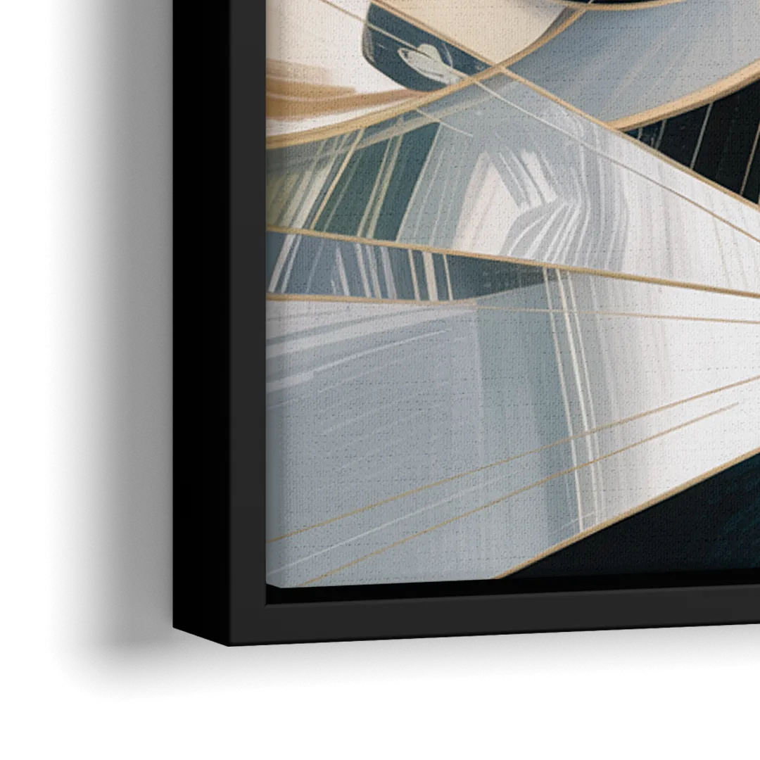 Interwoven Geometric Forms Grey and White Abstract - Close-Up Black Frame Canvas