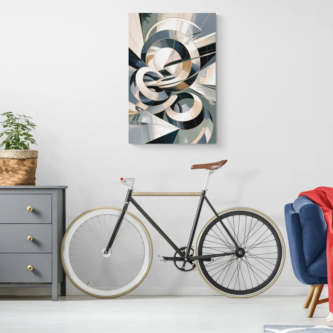 Interwoven Geometric Forms Grey and White Abstract - Canvas Wall Art Living Room