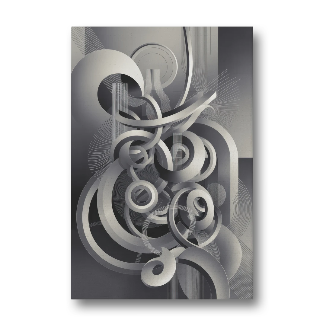 Interwoven Serenity Grey and White Abstract - Canvas Wall Art - Front