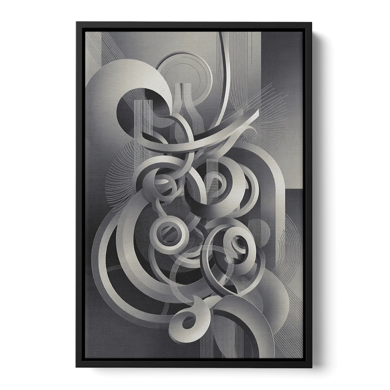 Interwoven Serenity Grey and White Abstract Front - Black Canvas Wall Art