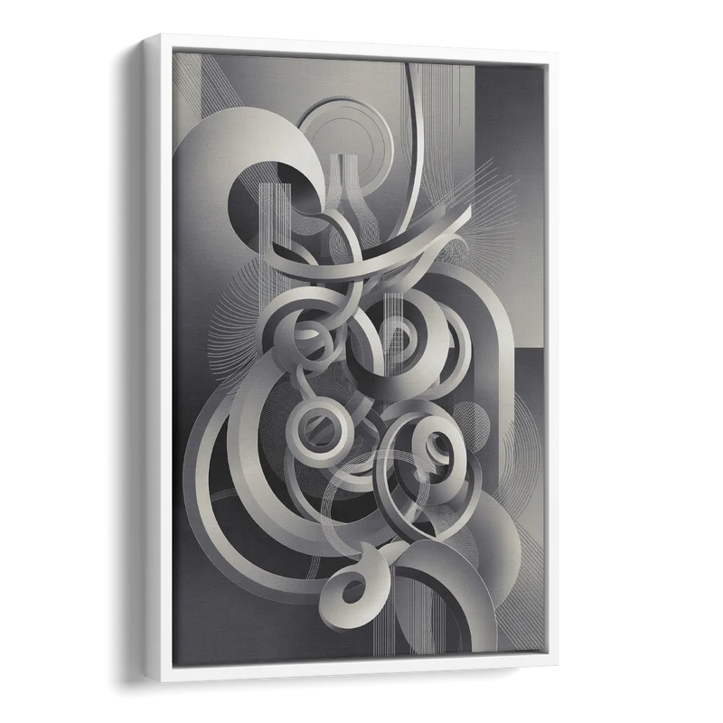 Interwoven Serenity Grey and White Abstract Side - White Canvas Wall Art