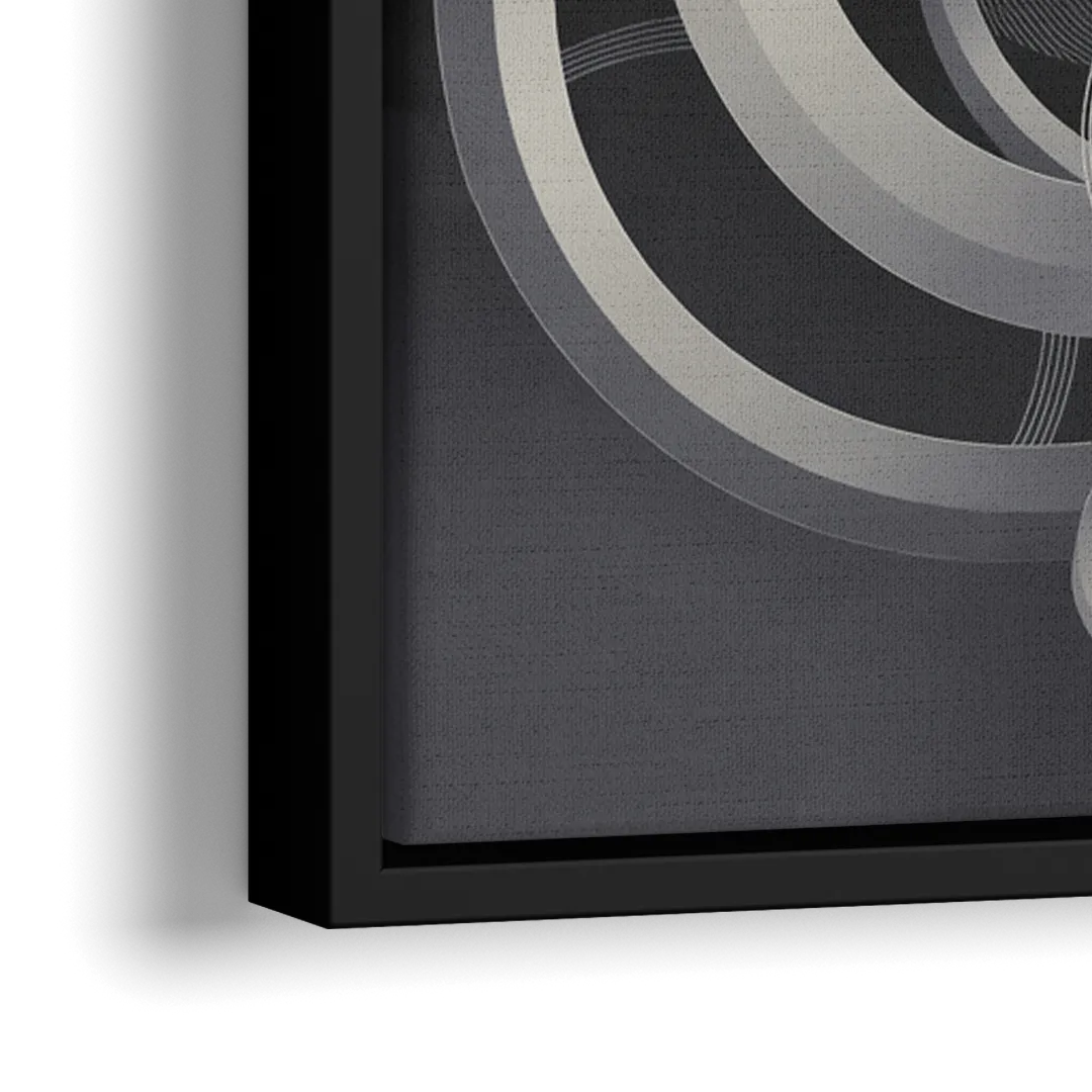 Interwoven Serenity Grey and White Abstract - Close-Up Black Frame Canvas
