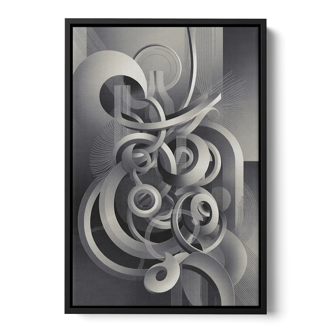Interwoven Serenity Grey and White Abstract - Black Frame Canvas