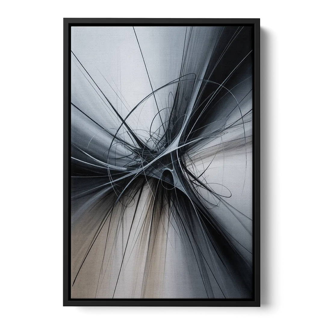 Interwoven Shadows Black and Grey Abstract - Black Frame Canvas