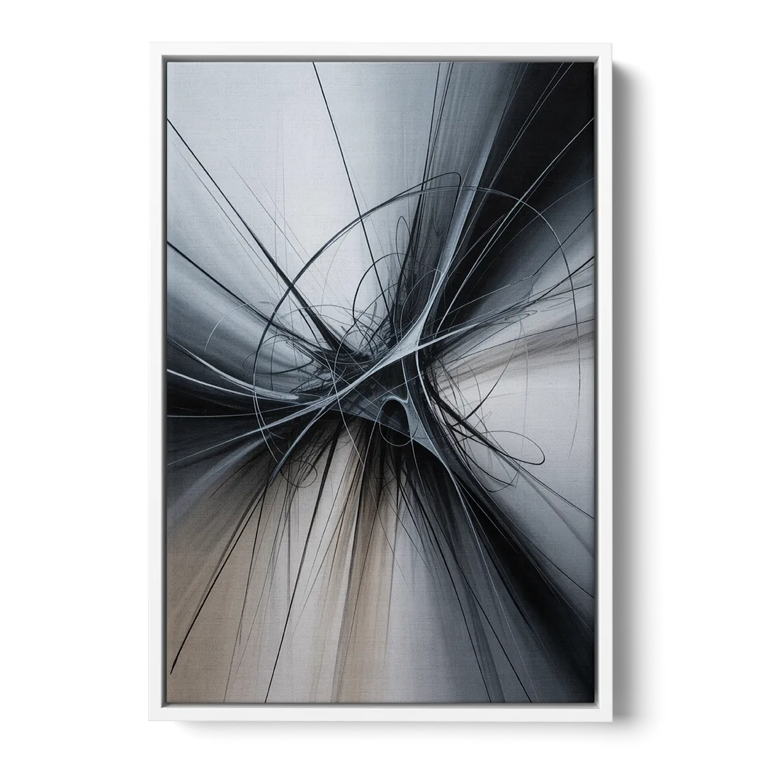 Interwoven Shadows Black and Grey Abstract - White Frame Canvas
