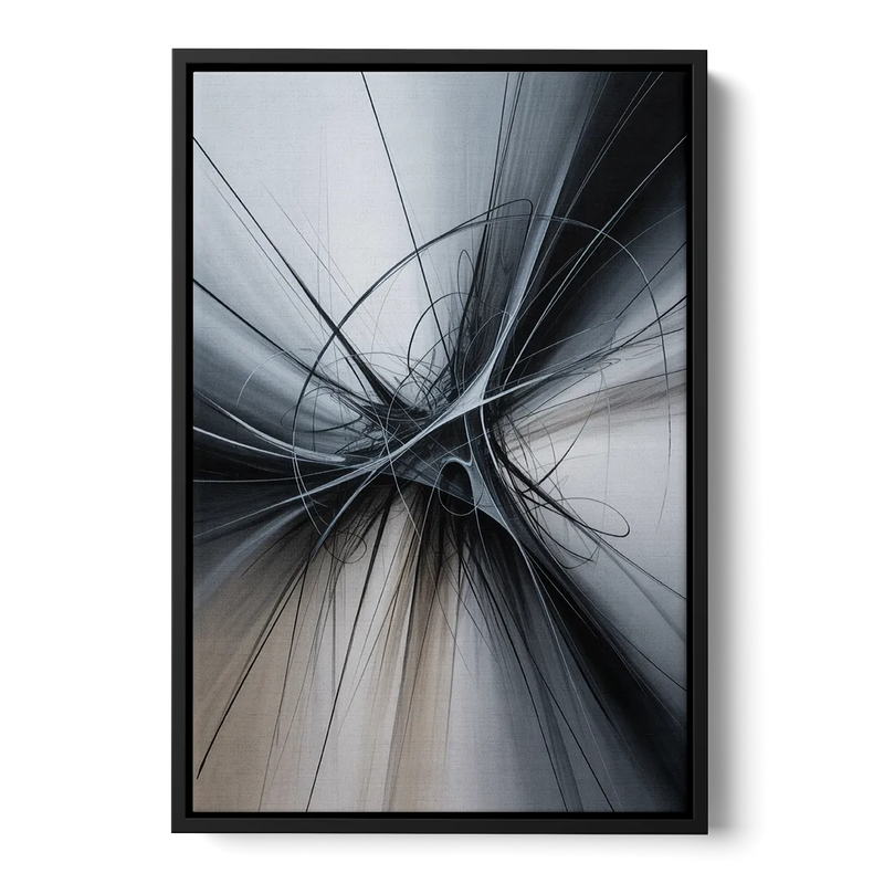 Interwoven Shadows Black and Grey Abstract Front - Black Canvas Wall Art