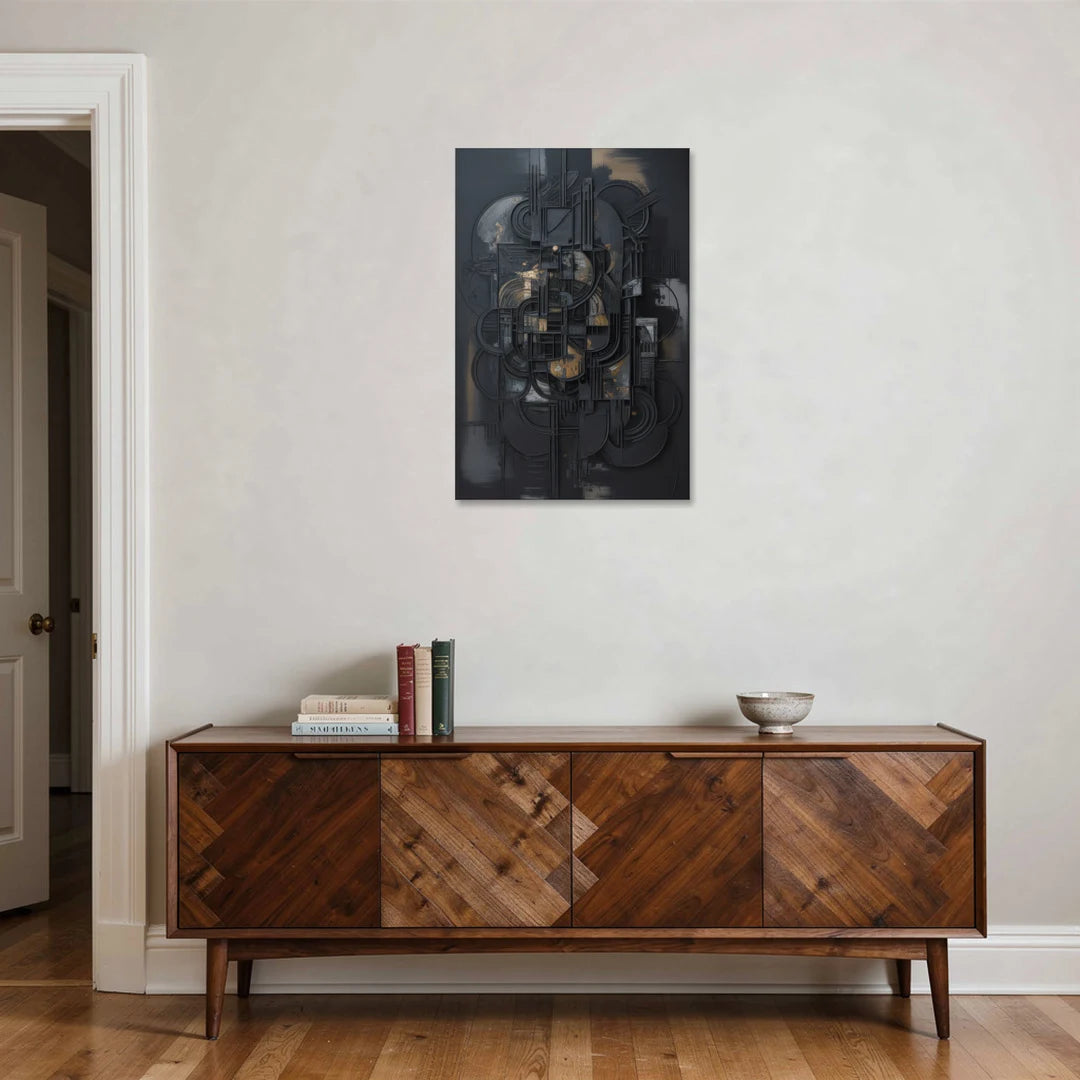 Intricate Harmony Black Abstract - Canvas Wall Art - Coffee Table - 24x36