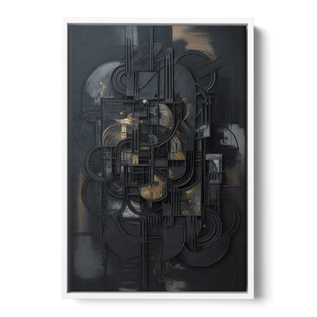 Intricate Harmony Black Abstract - White Frame Canvas