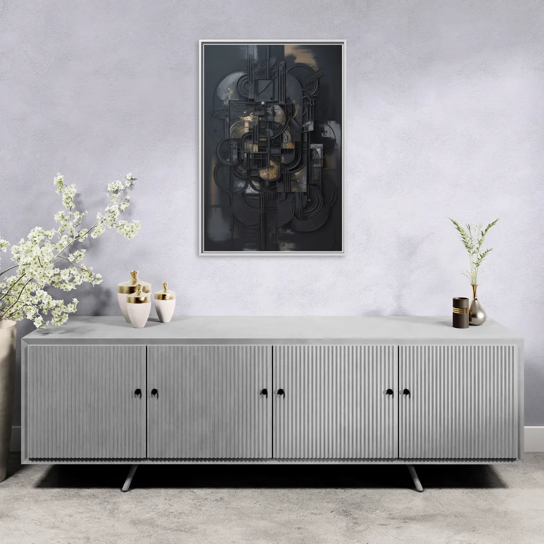 Intricate Harmony Black Abstract - Living Room White Frame Canvas