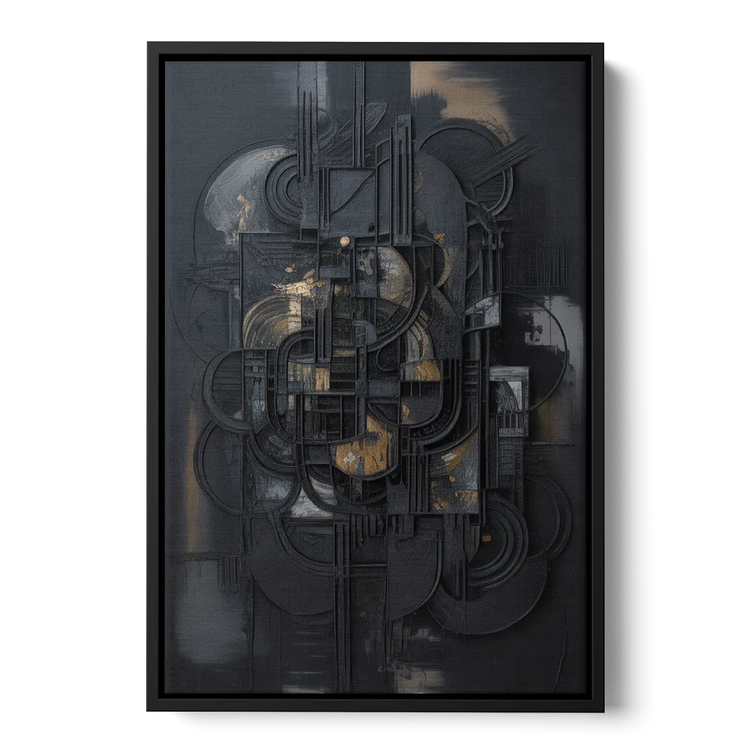 Intricate Harmony Black Abstract - Black Frame Canvas