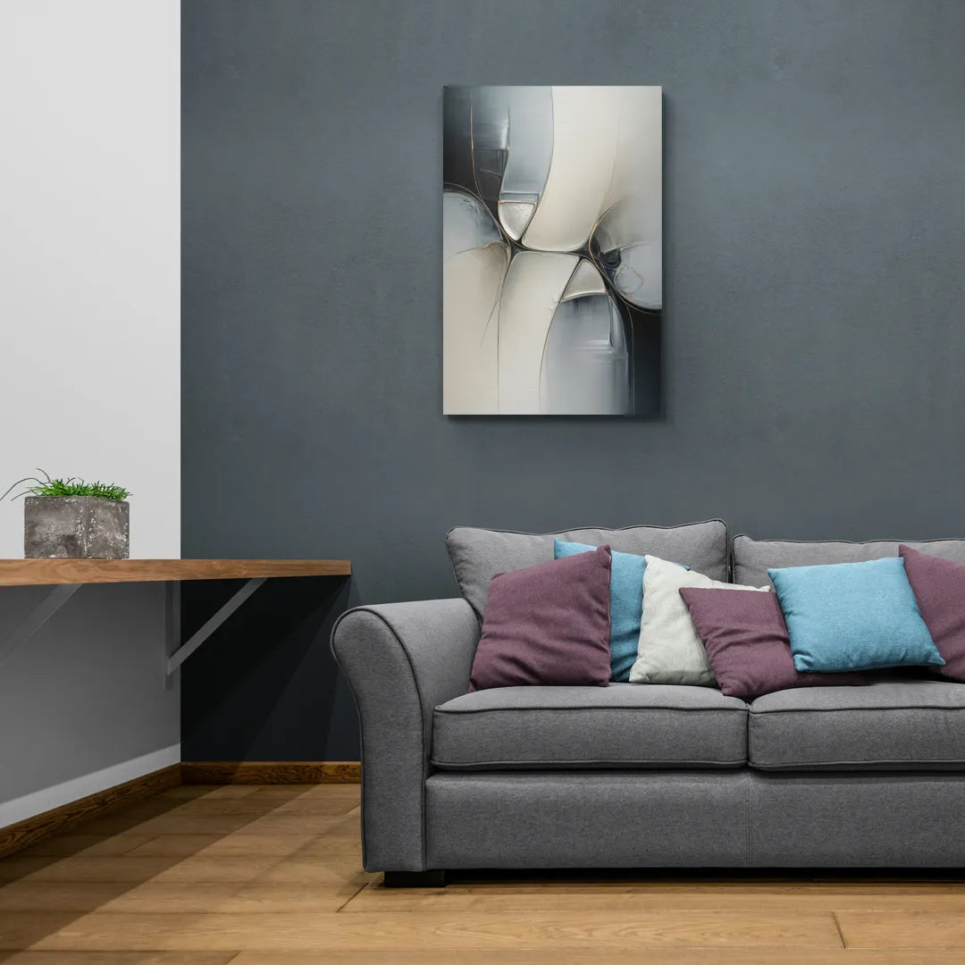 Intricate Harmony Grey and White Abstract - Canvas Wall Art Living Room