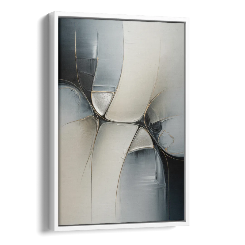 Intricate Harmony Grey and White Abstract Side - White Canvas Wall Art