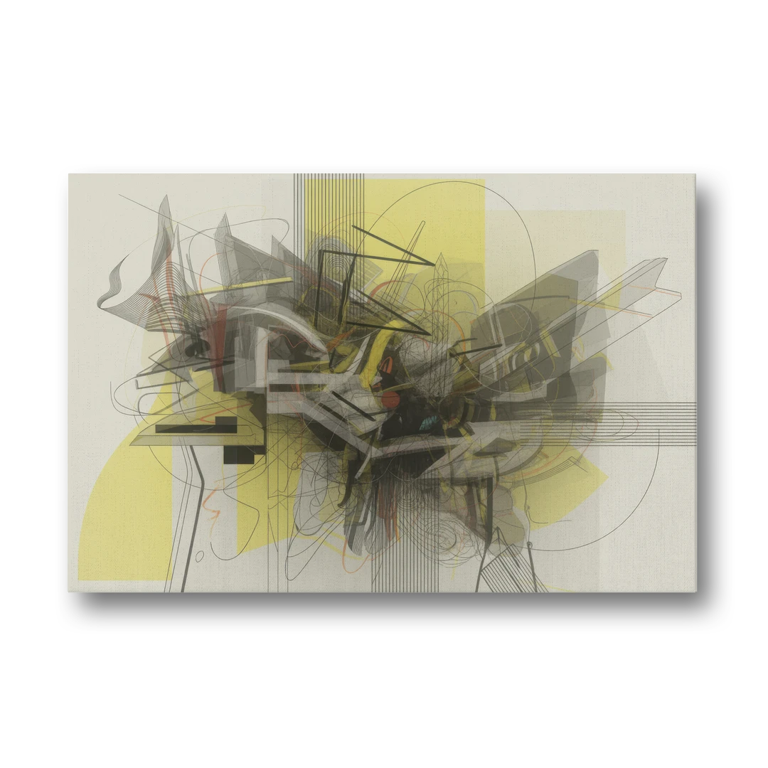 Intricate Layered Dance Yellow and Grey Abstract - Canvas Wall Art - Front