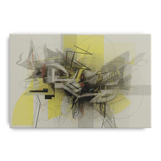 Intricate Layered Dance Yellow and Grey Abstract - Canvas Wall Art