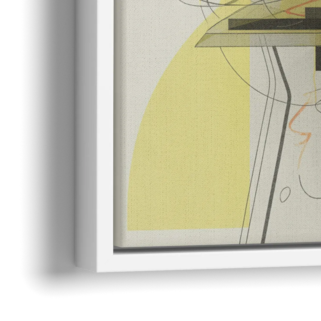 Intricate Layered Dance Yellow and Grey Abstract - Close-Up White Frame Canvas