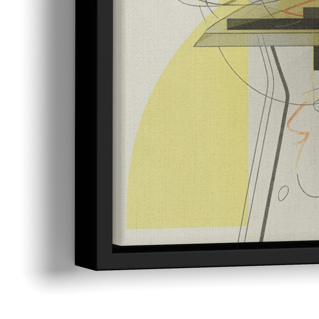 Intricate Layered Dance Yellow and Grey Abstract - Close-Up Black Frame Canvas