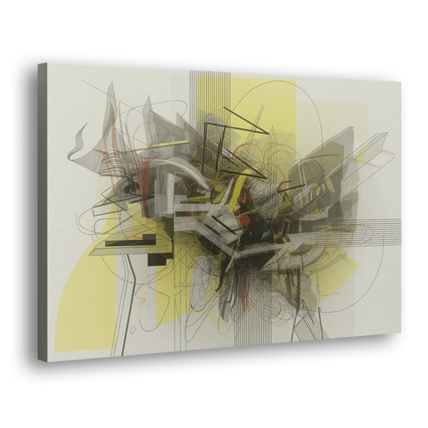 Intricate Layered Dance Yellow and Grey Abstract - Canvas Wall Art