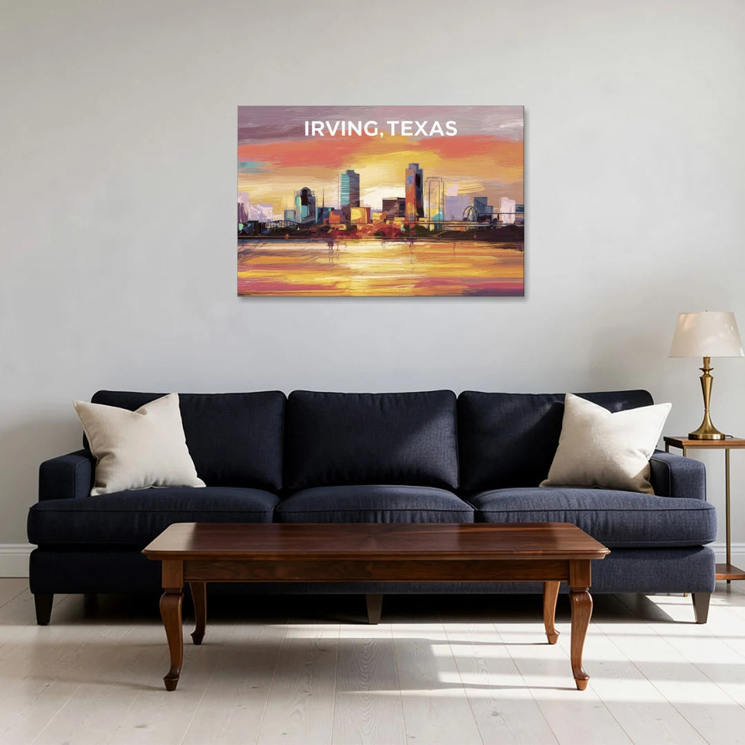 Irving Cityscape Sunset - Canvas Wall Art - Sofa - 36x24