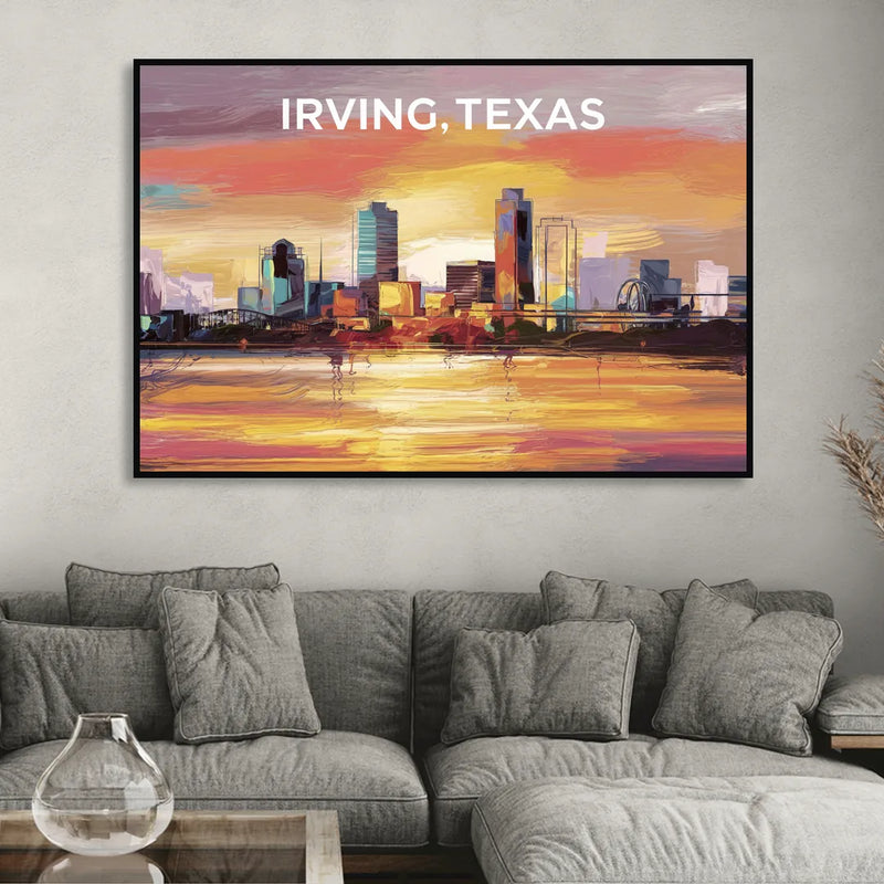 Irving Cityscape Sunset Living Room - Black Canvas Wall Art