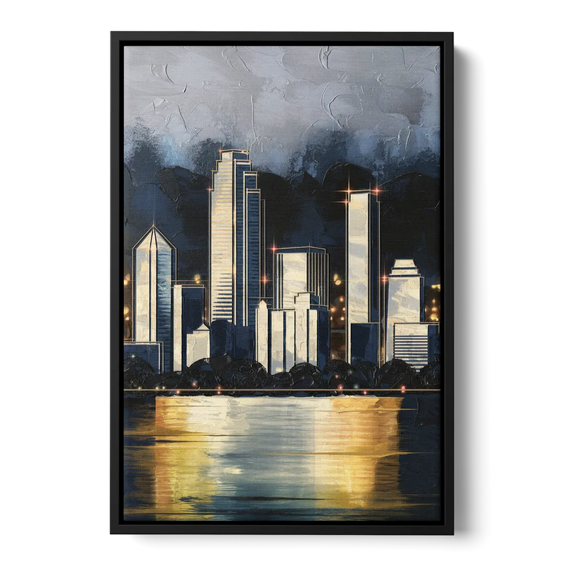 Irving Downtown Skyline Front - Black Canvas Wall Art