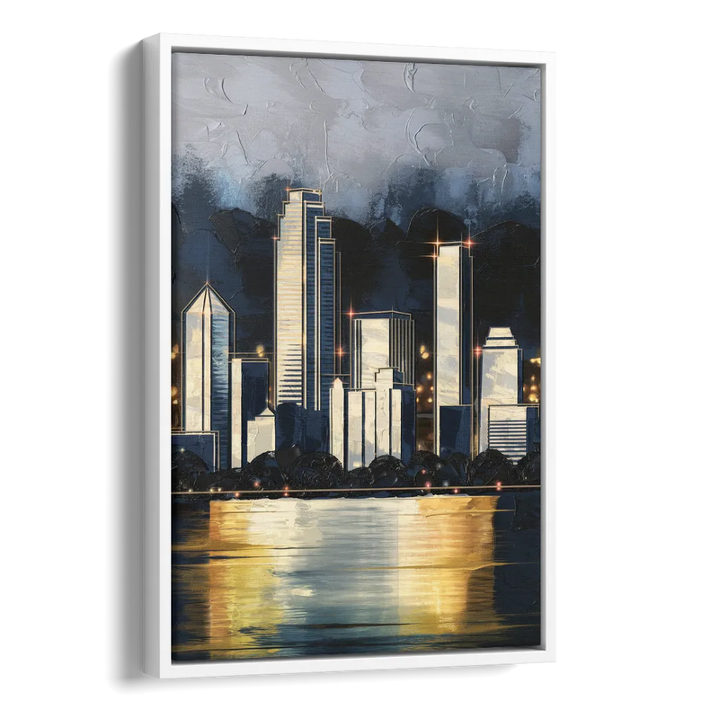 Irving Downtown Skyline Side - White Canvas Wall Art