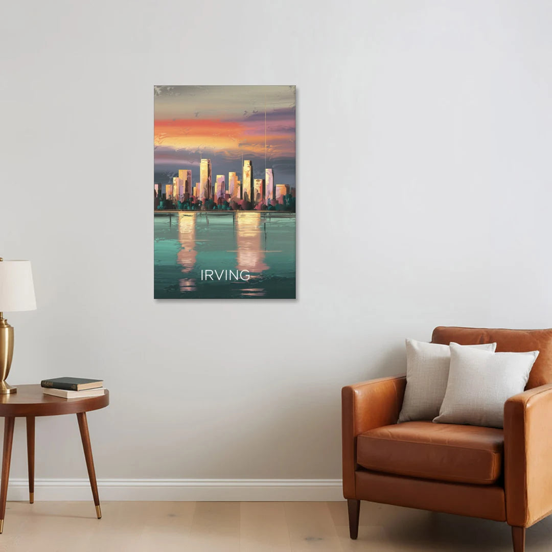 Irving Skyline Reflection - Canvas Wall Art - Sofa - 24x36