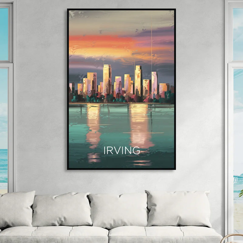 Irving Skyline Reflection Sitting Room - Black Canvas Wall Art