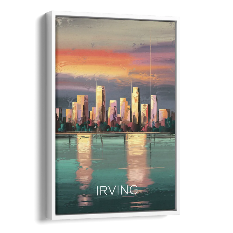 Irving Skyline Reflection Side - White Canvas Wall Art