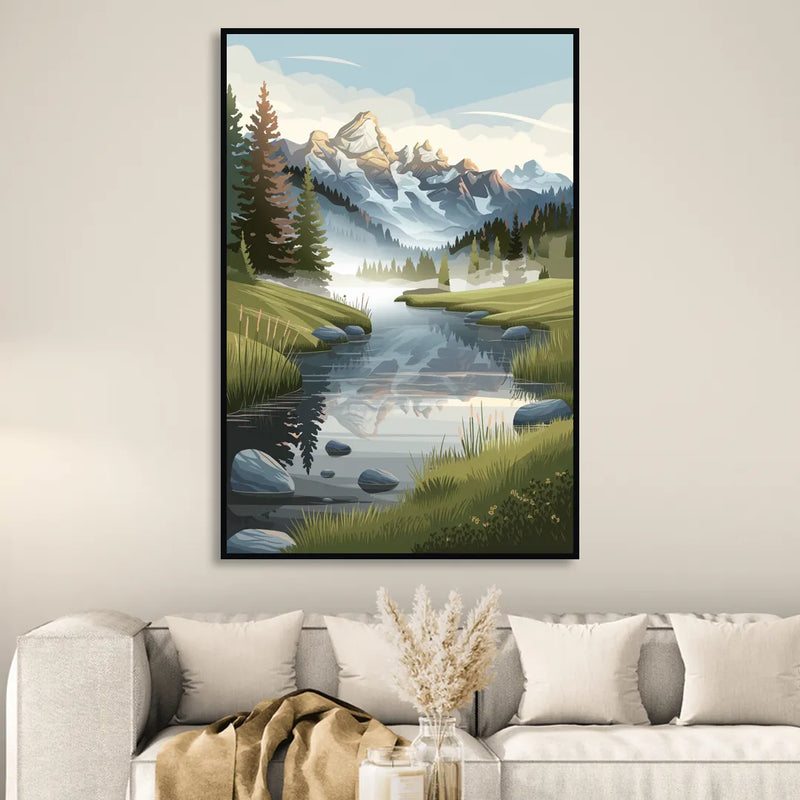 Jackson Hole Alpine Serenity Sitting Room - Black Canvas Wall Art