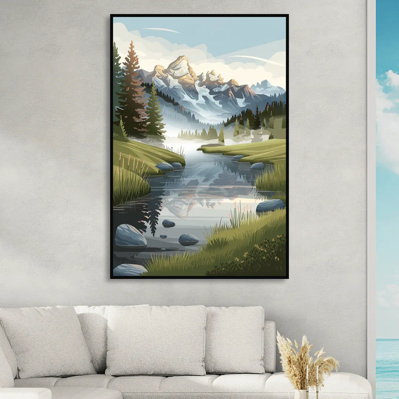 Jackson Hole Alpine Serenity Living Room - Black Canvas Wall Art
