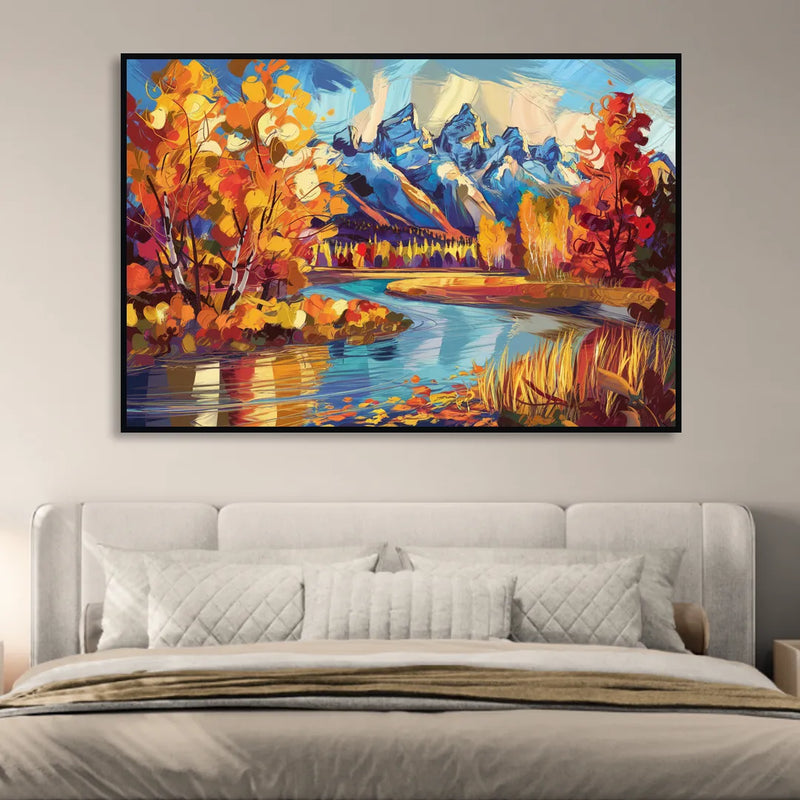 Jackson Hole Autumn Colors Living Room - Black Canvas Wall Art