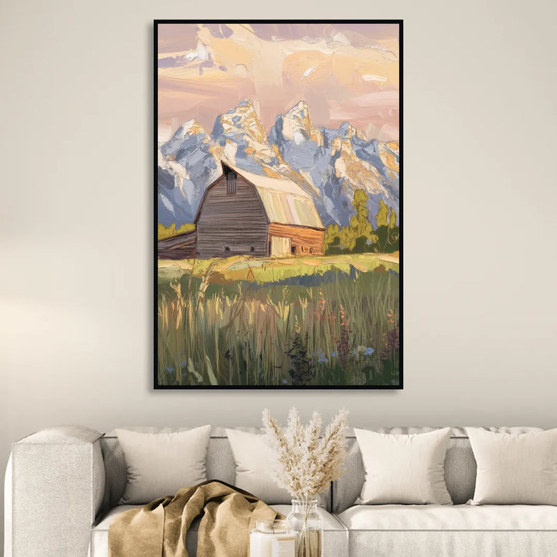 Jackson Hole Grand Teton Backdrop Living Room - Black Canvas Wall Art